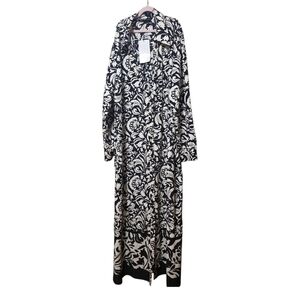 Zara Size XXL White Black Floral Print Longsleeve Midi Shirt Dress Nwt